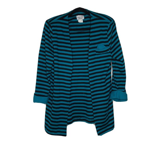Stuart Alan Petites Sweater Dress Womans 12 Teal Black Stripe No Sleeve w/Jacket - Picture 3 of 16